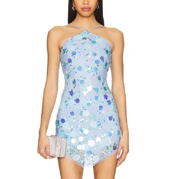Lovers And Friends Quinn Embellished Mini Dress blue sequin Revolve S